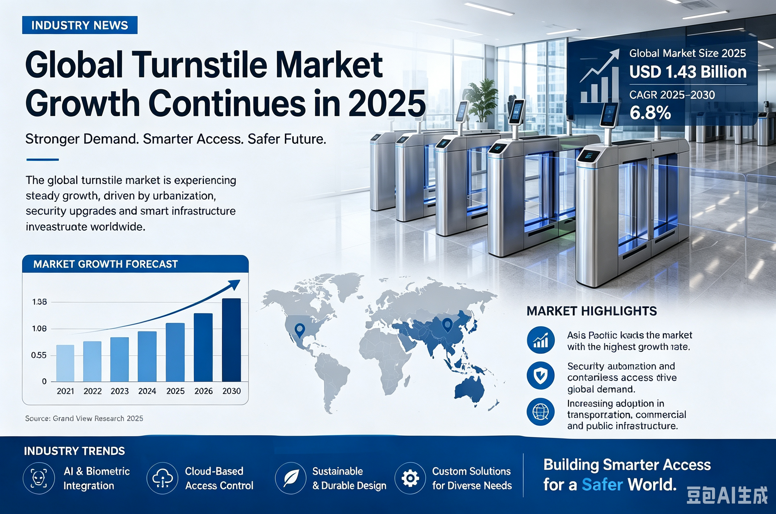 Jüngste Firmenblogs über Der globale Turnstile-Markt 2025: regionale Verkaufswachstumstrends und Exportstrategie für chinesische Hersteller